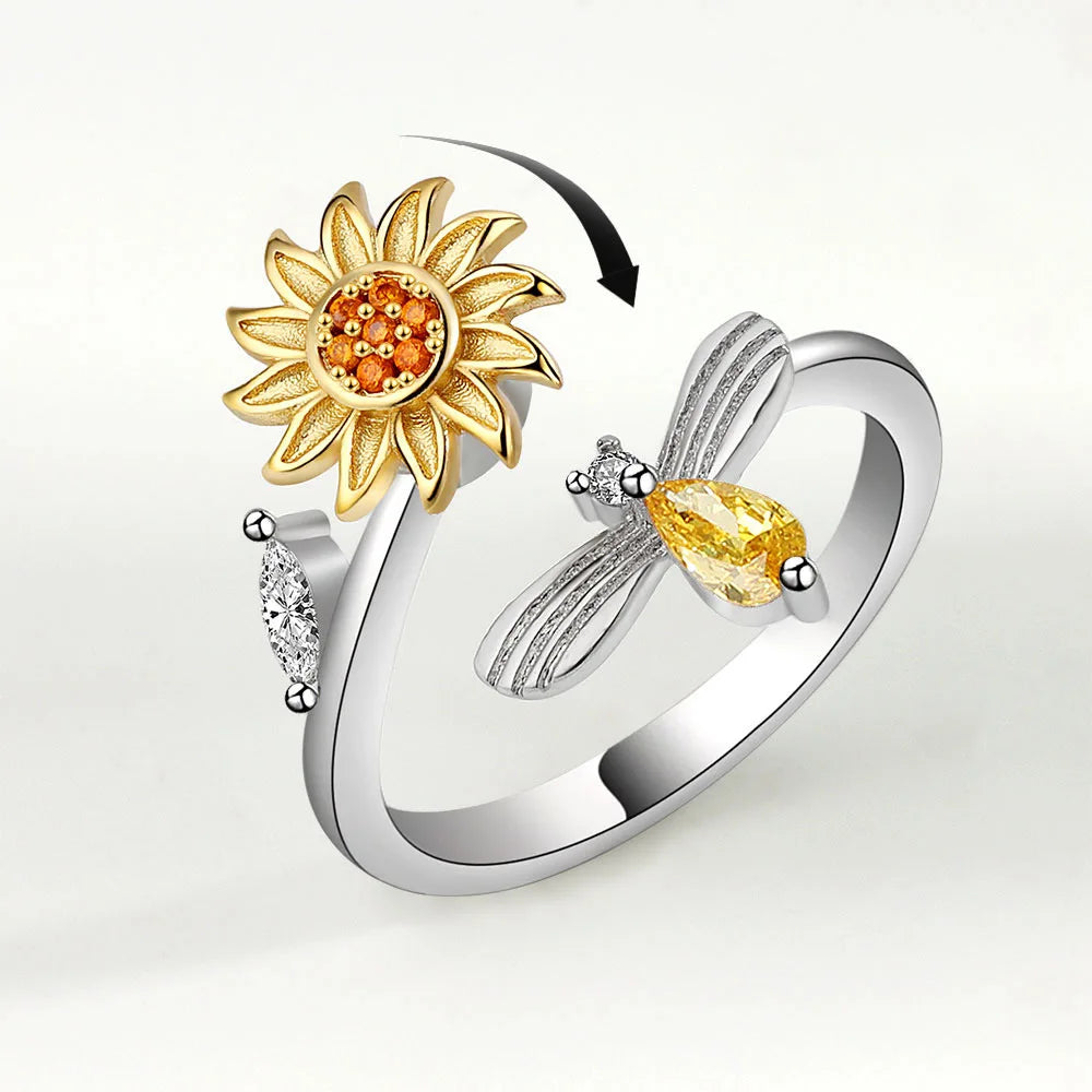 Sunflower Rotatable Ring Sterling Silver