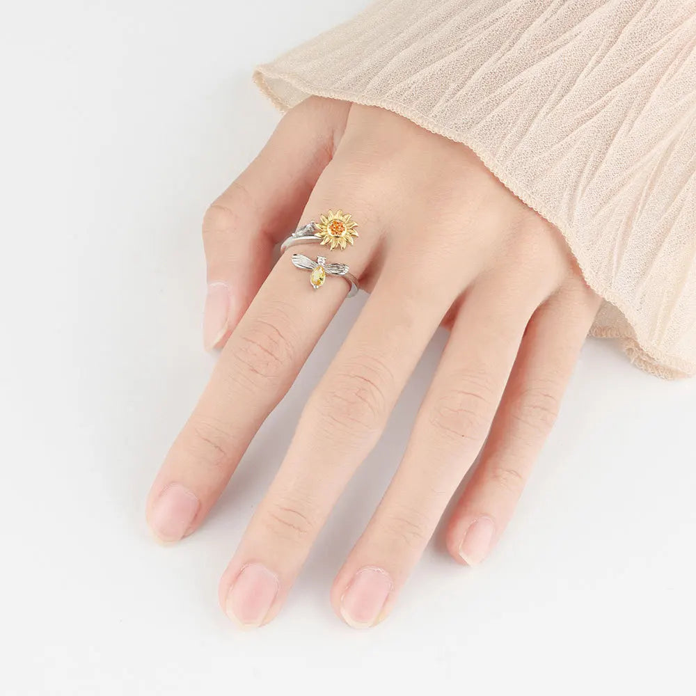 Sunflower Rotatable Ring Sterling Silver