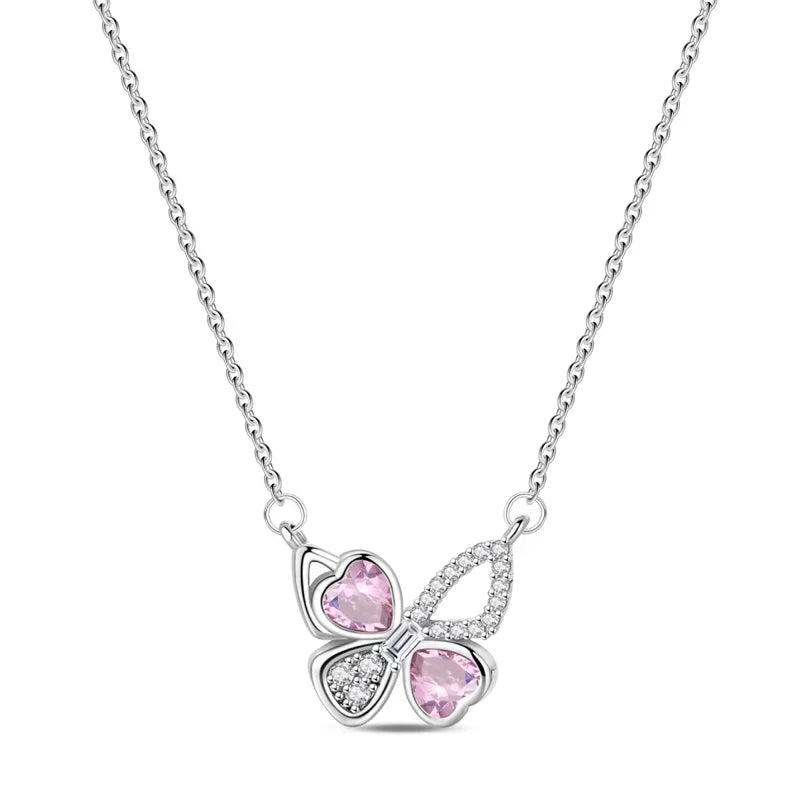 Colorful Red Heart & Bow Tie Pendant – Sterling Silver Necklace