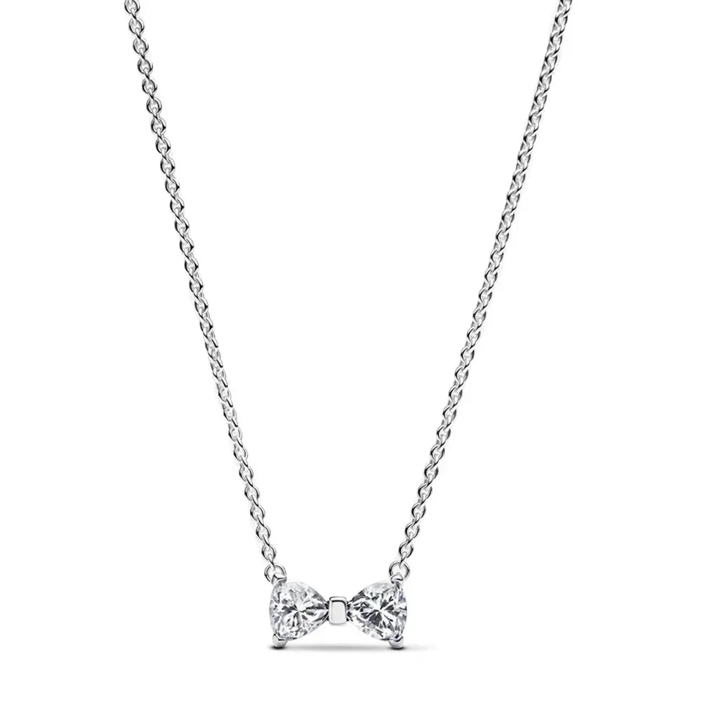 Colorful Red Heart & Bow Tie Pendant – Sterling Silver Necklace