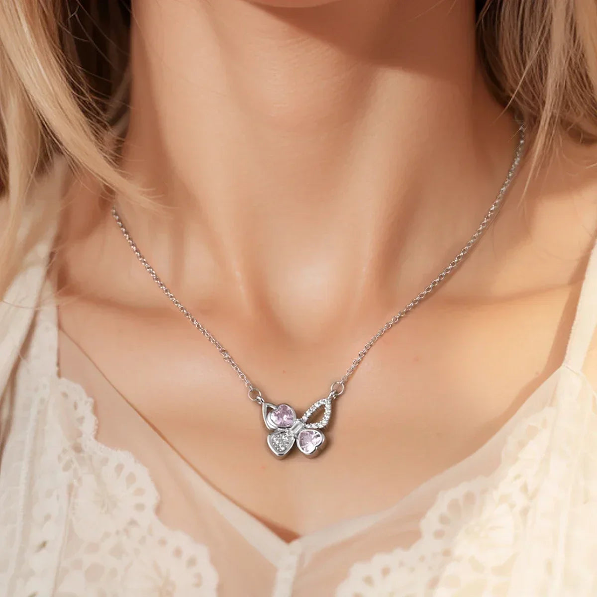 Colorful Red Heart & Bow Tie Pendant – Sterling Silver Necklace