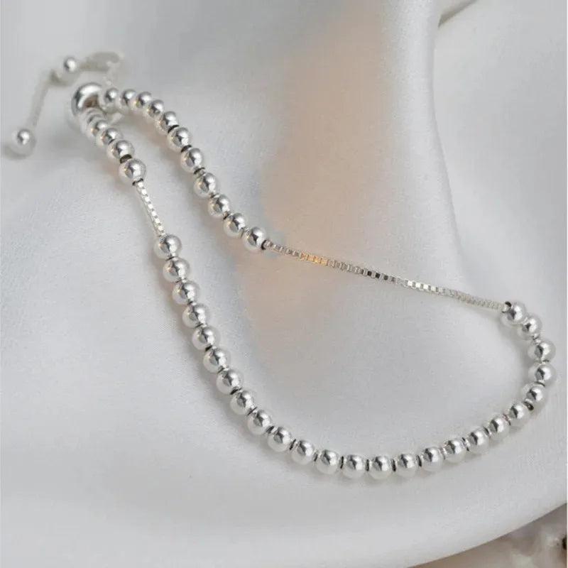 Beaded Bracelet Adjustable – 925 Sterling Silver
