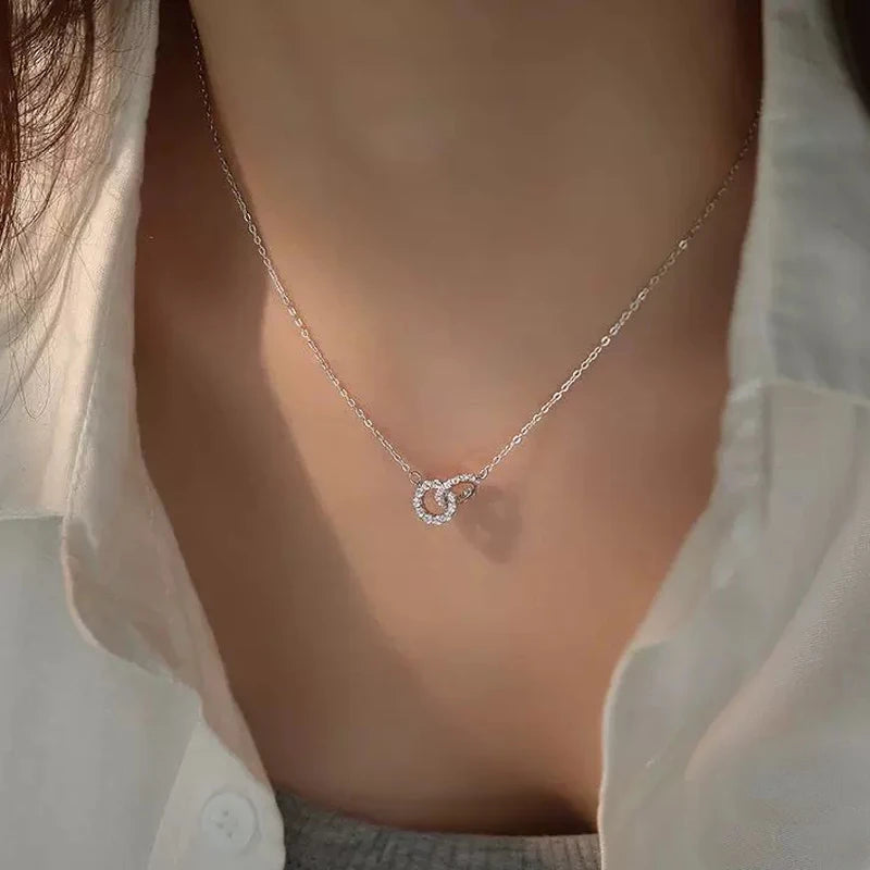 Double Circle Pendant Necklace – 925 Sterling Silver