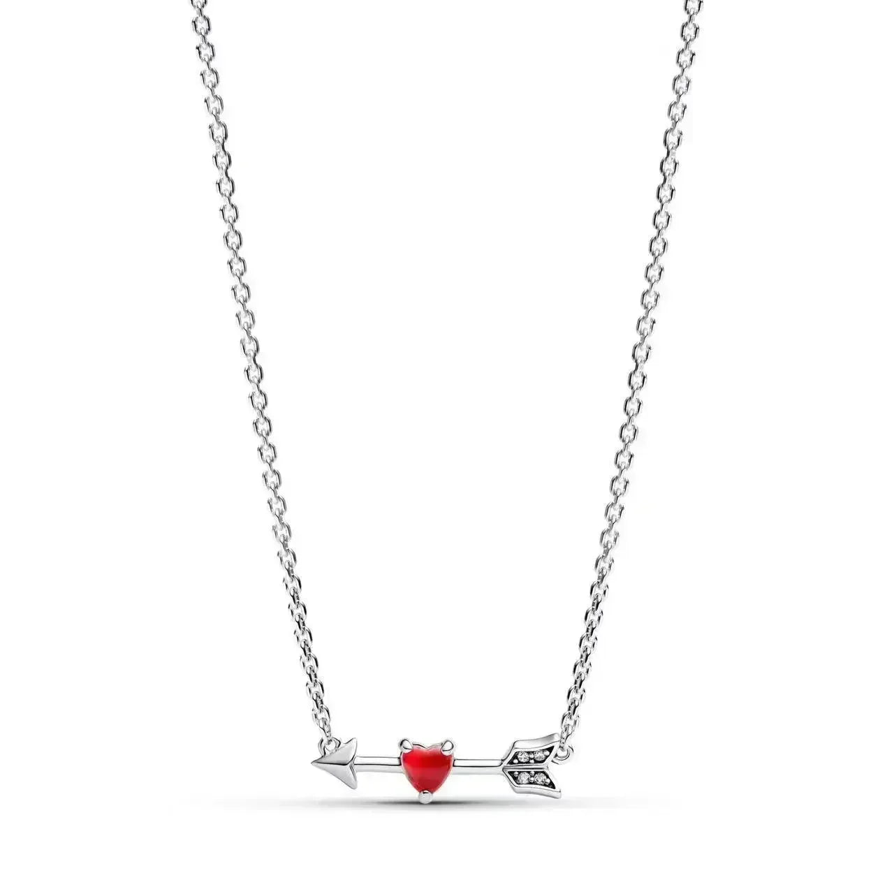 Colorful Red Heart & Bow Tie Pendant – Sterling Silver Necklace
