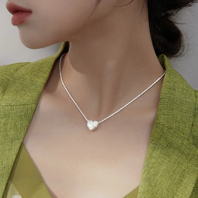 Hammer Pattern Heart Necklace – 925 Sterling Silver