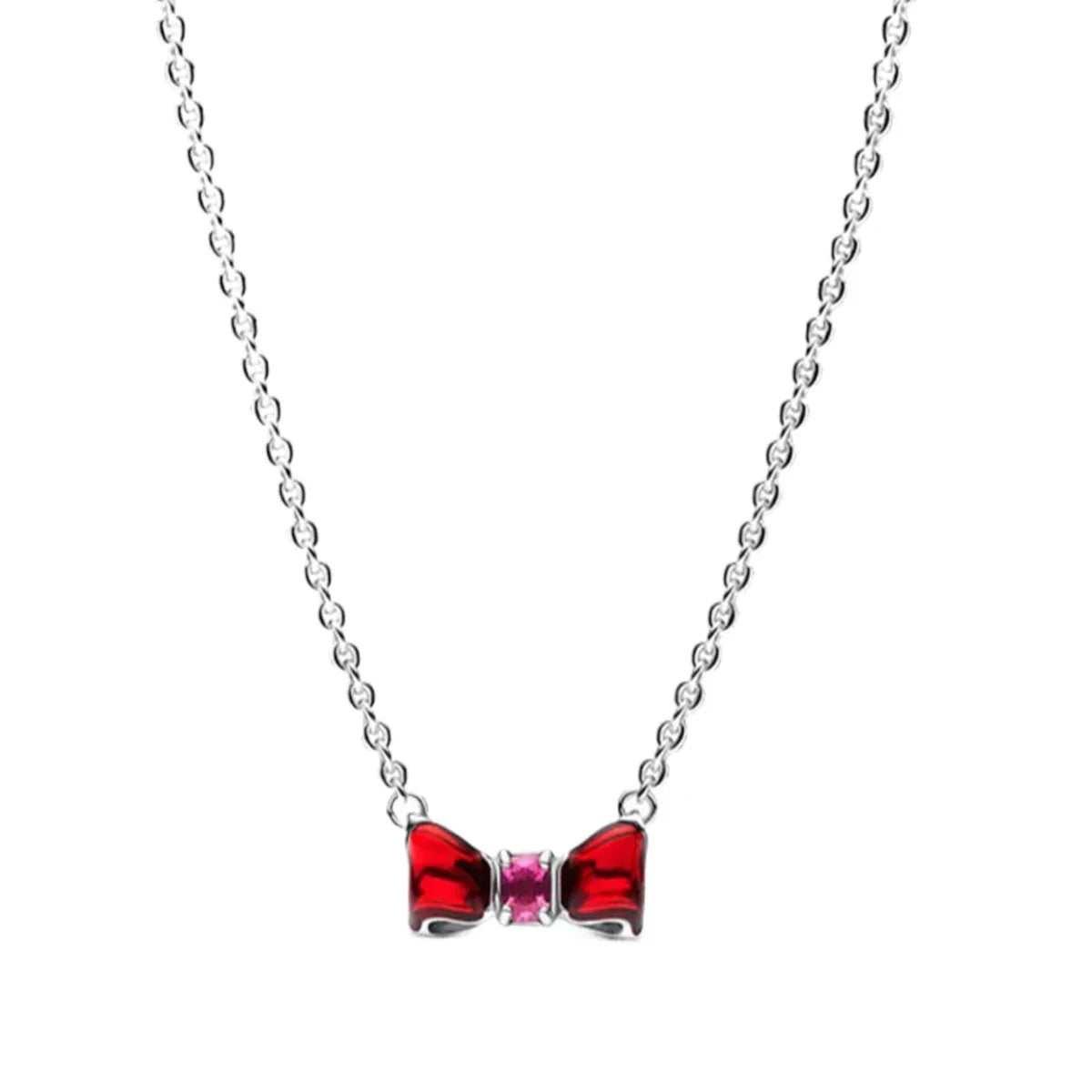 Colorful Red Heart & Bow Tie Pendant – Sterling Silver Necklace