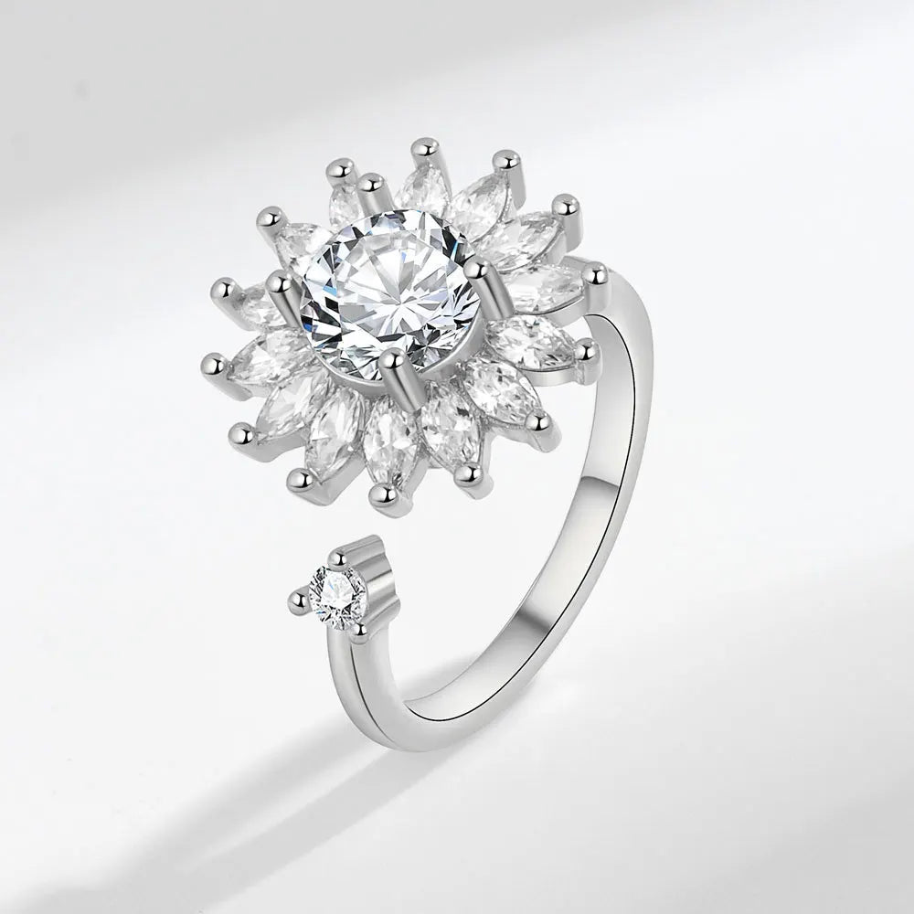 Sunflower Rotatable Ring Sterling Silver