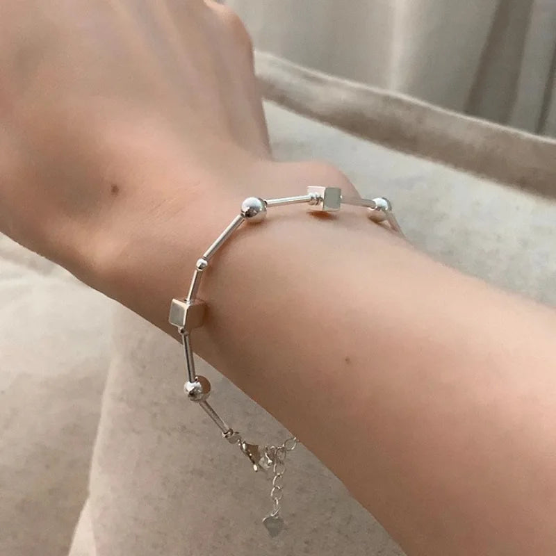 Geometric Bead Necklace – 925 Sterling Silver