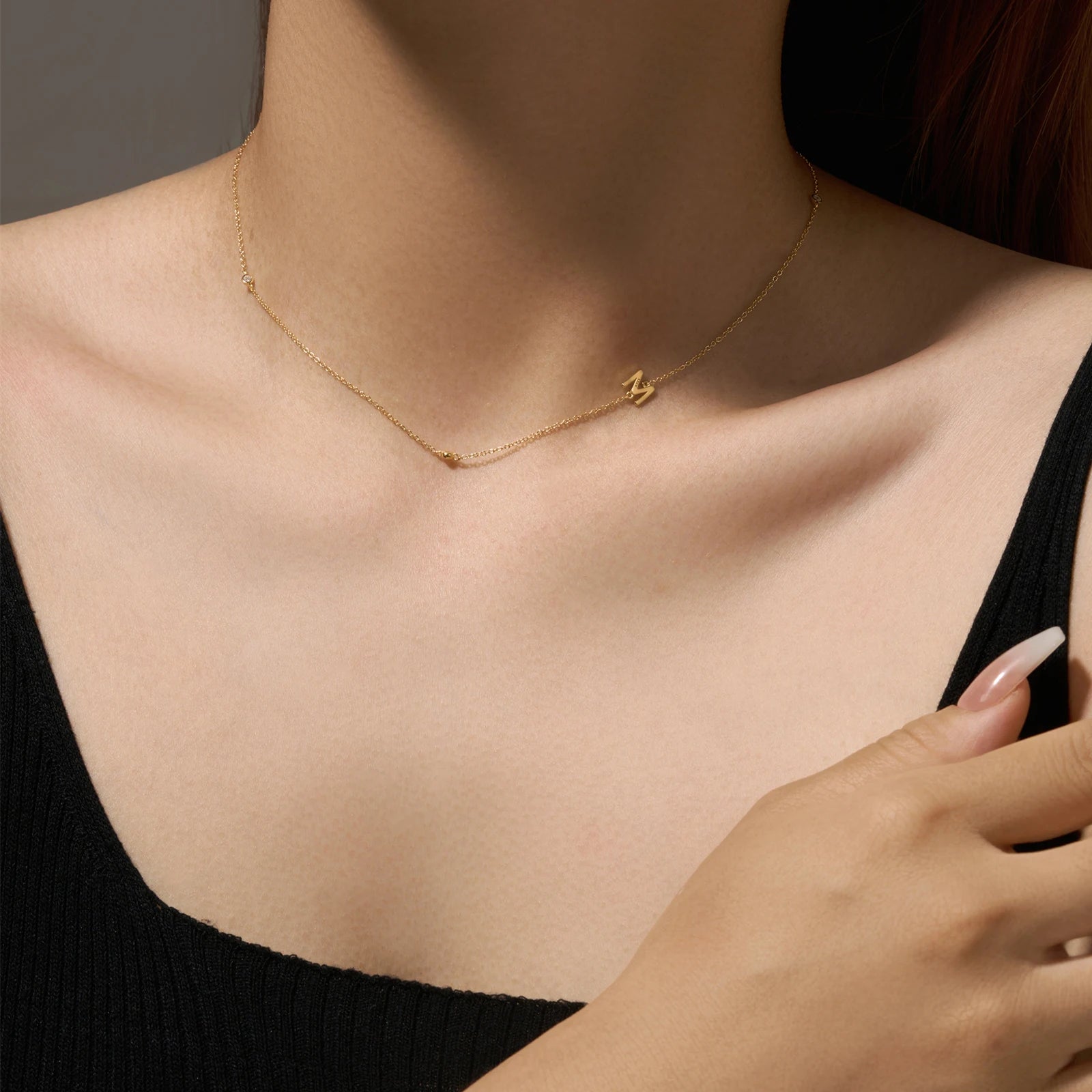 Gold Letter Pendant Choker – 925 Sterling Silver