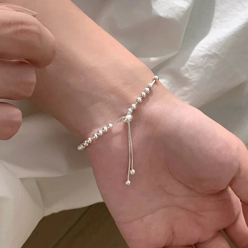 Beaded Bracelet Adjustable – 925 Sterling Silver