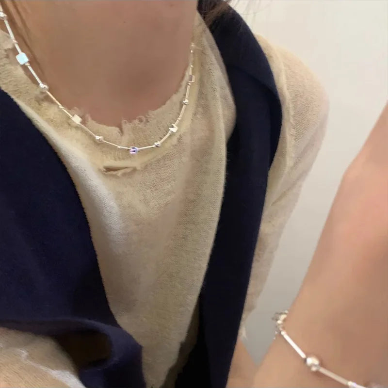 Geometric Bead Necklace – 925 Sterling Silver