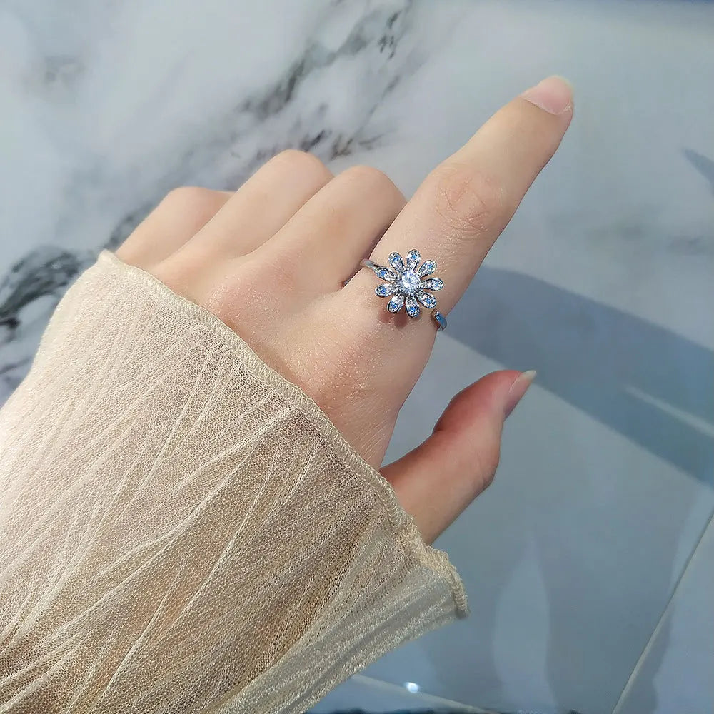 Sunflower Rotatable Ring Sterling Silver