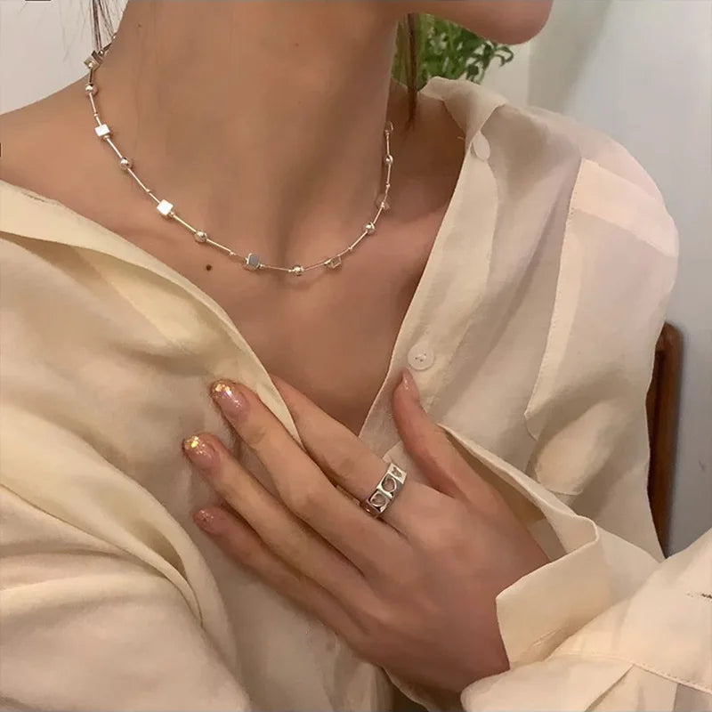 Geometric Bead Necklace – 925 Sterling Silver
