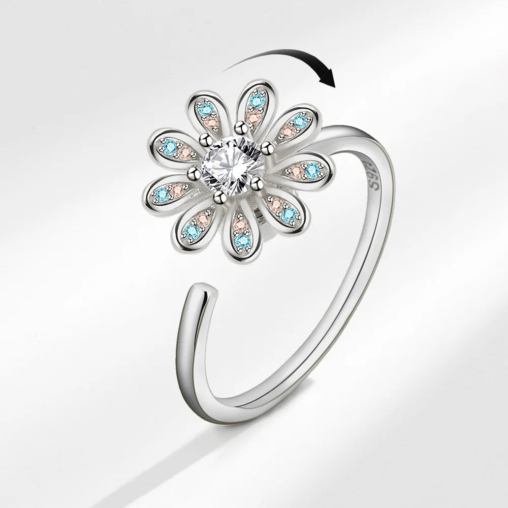 Sunflower Rotatable Ring Sterling Silver