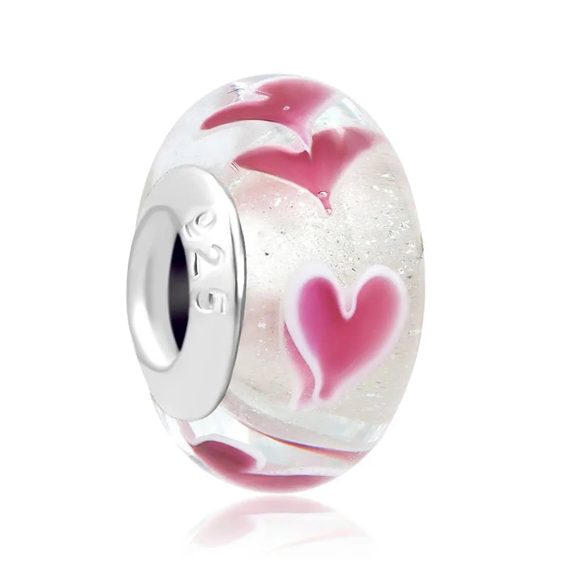 Murano Glass & Heart Charms – 925 Sterling Silver