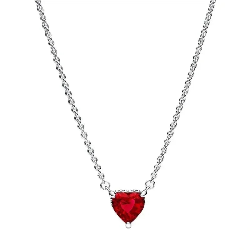 Colorful Red Heart & Bow Tie Pendant – Sterling Silver Necklace