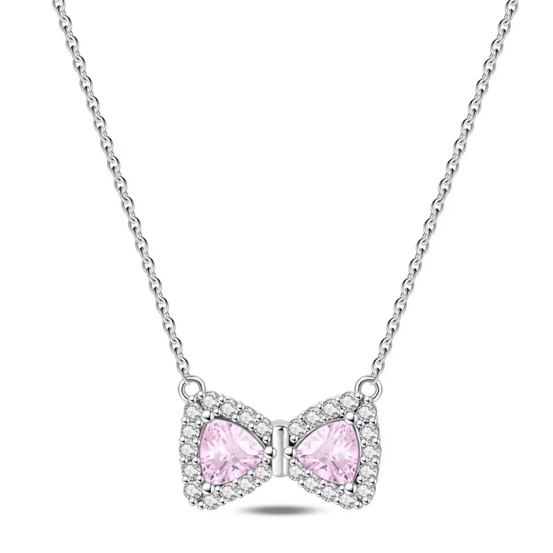 Colorful Red Heart & Bow Tie Pendant – Sterling Silver Necklace