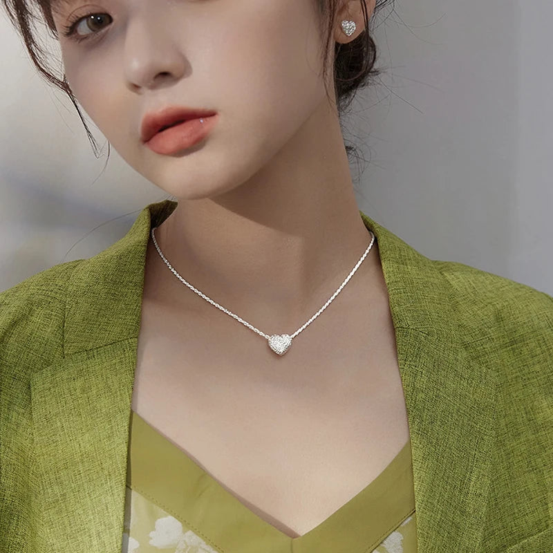 Hammer Pattern Heart Necklace – 925 Sterling Silver