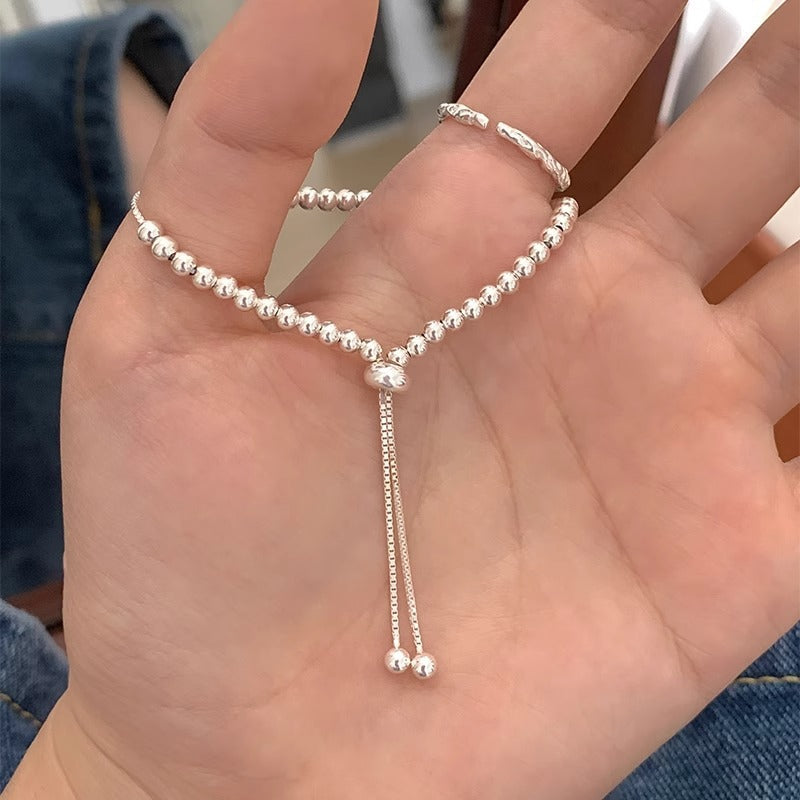 Beaded Bracelet Adjustable  –  925 Sterling Silver