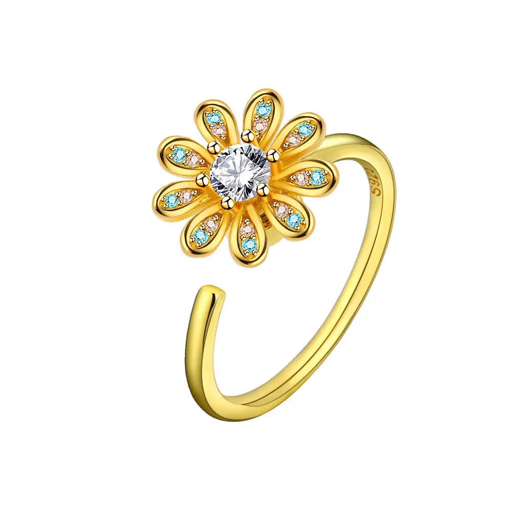 Sunflower Rotatable Ring Sterling Silver