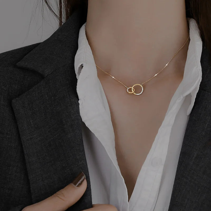 Double Circle Pendant Necklace – 925 Sterling Silver