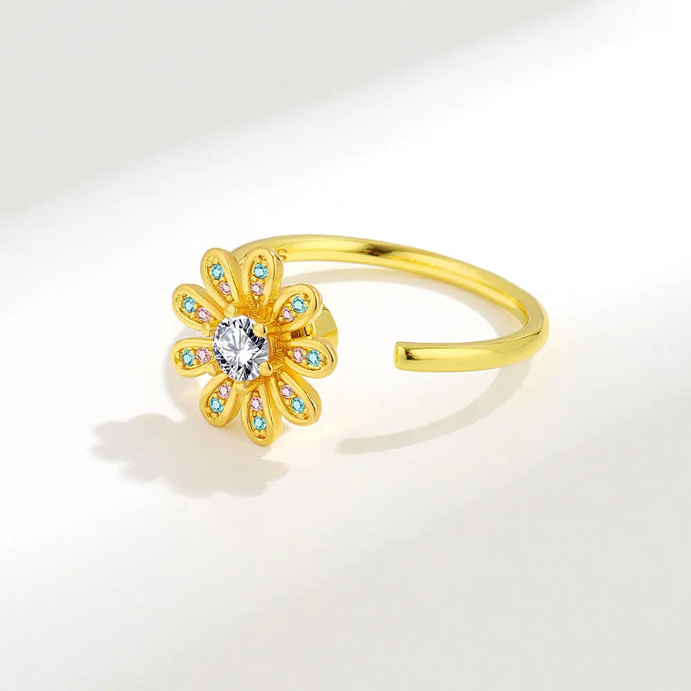 Sunflower Rotatable Ring Sterling Silver