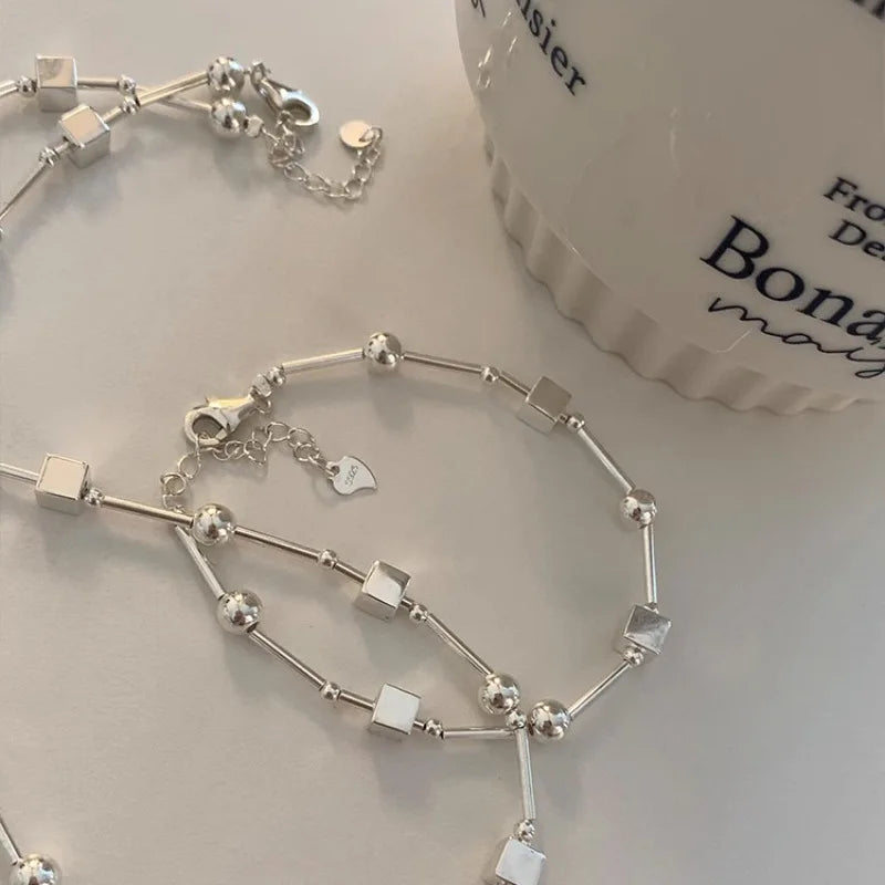 Geometric Bead Necklace – 925 Sterling Silver