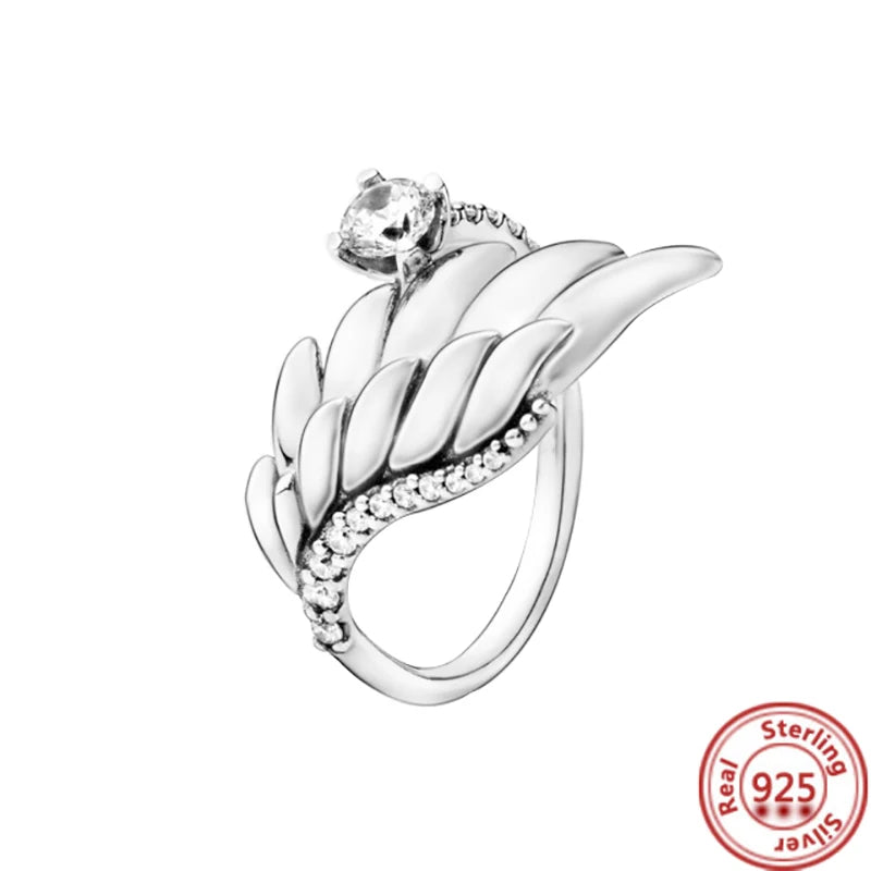 Sparkling Zircon Wings & Floral Detail – 925 Sterling Silver