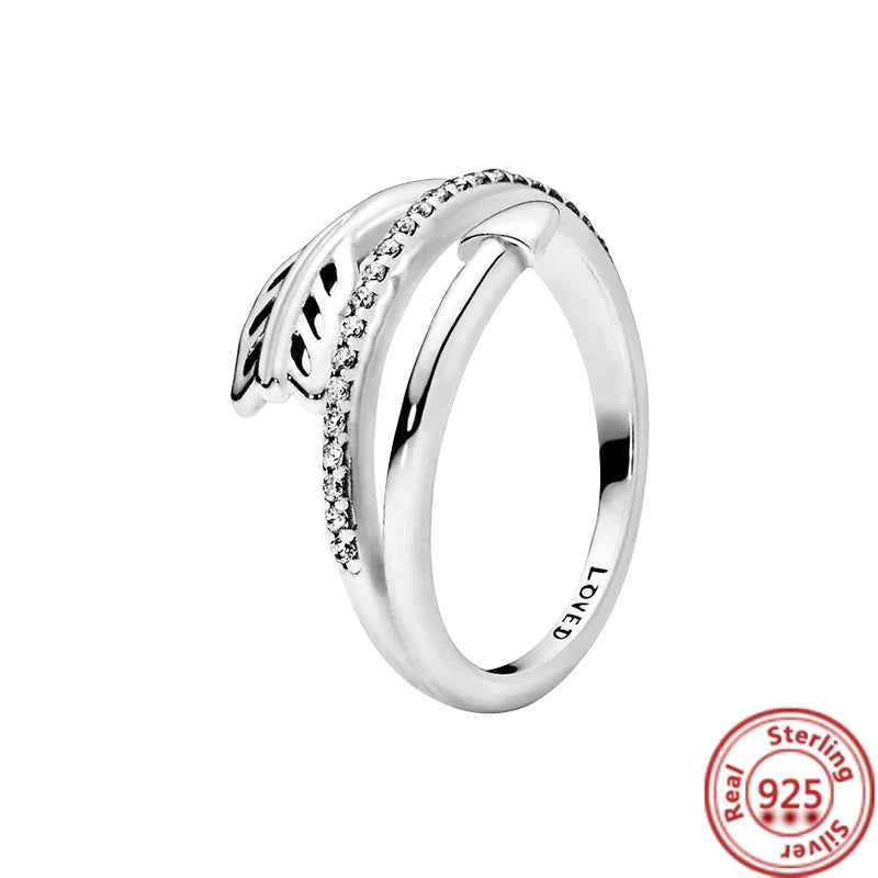 Sparkling Zircon Wings & Floral Detail – 925 Sterling Silver
