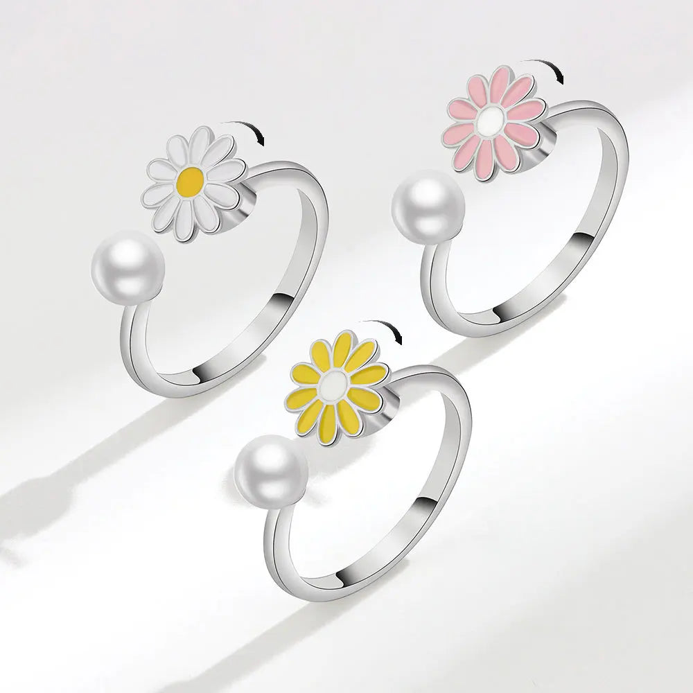 Sunflower Rotatable Ring Sterling Silver