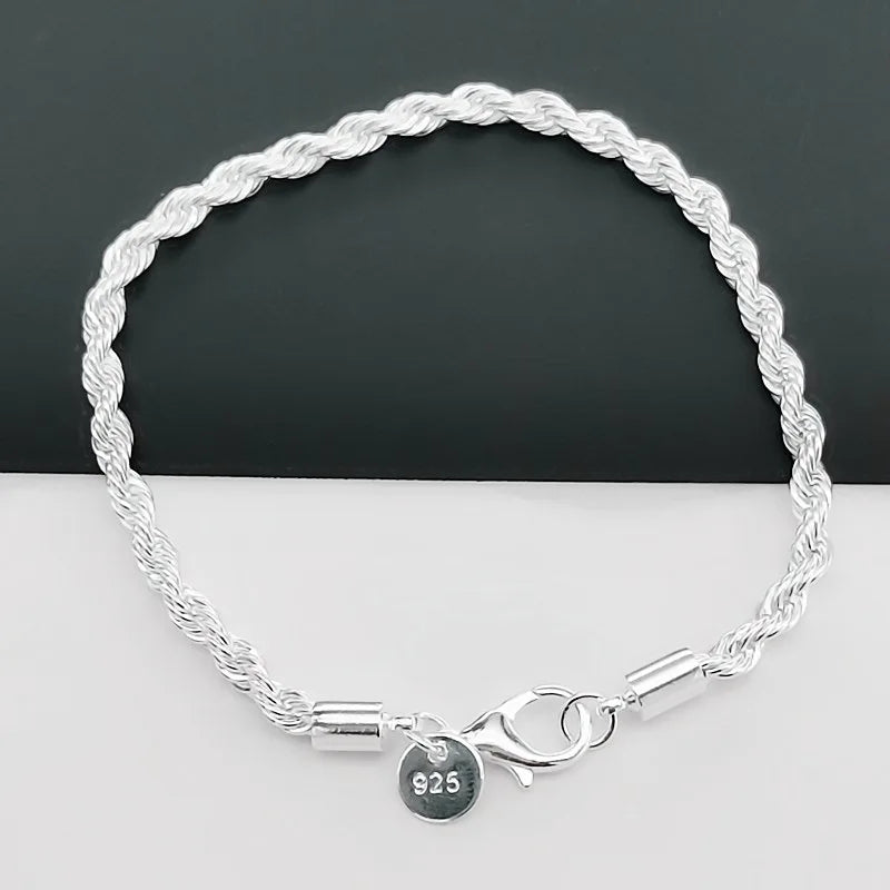 Twisted Rope Chain Bracelet –  925 Sterling Silver