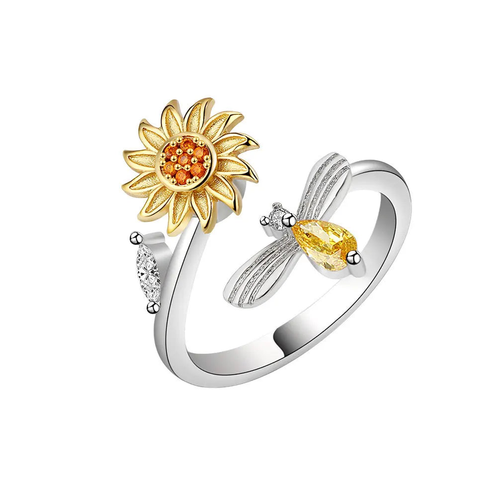 Sunflower Rotatable Ring Sterling Silver