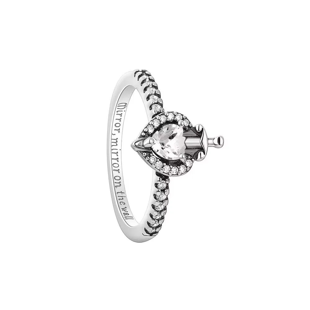 Heart Stone & Red Enamel Bow Ring – 925 Sterling Silver