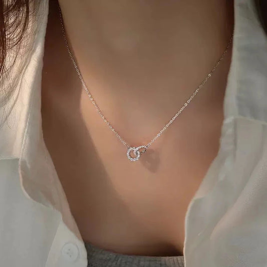 Double Circle Pendant Necklace – 925 Sterling Silver