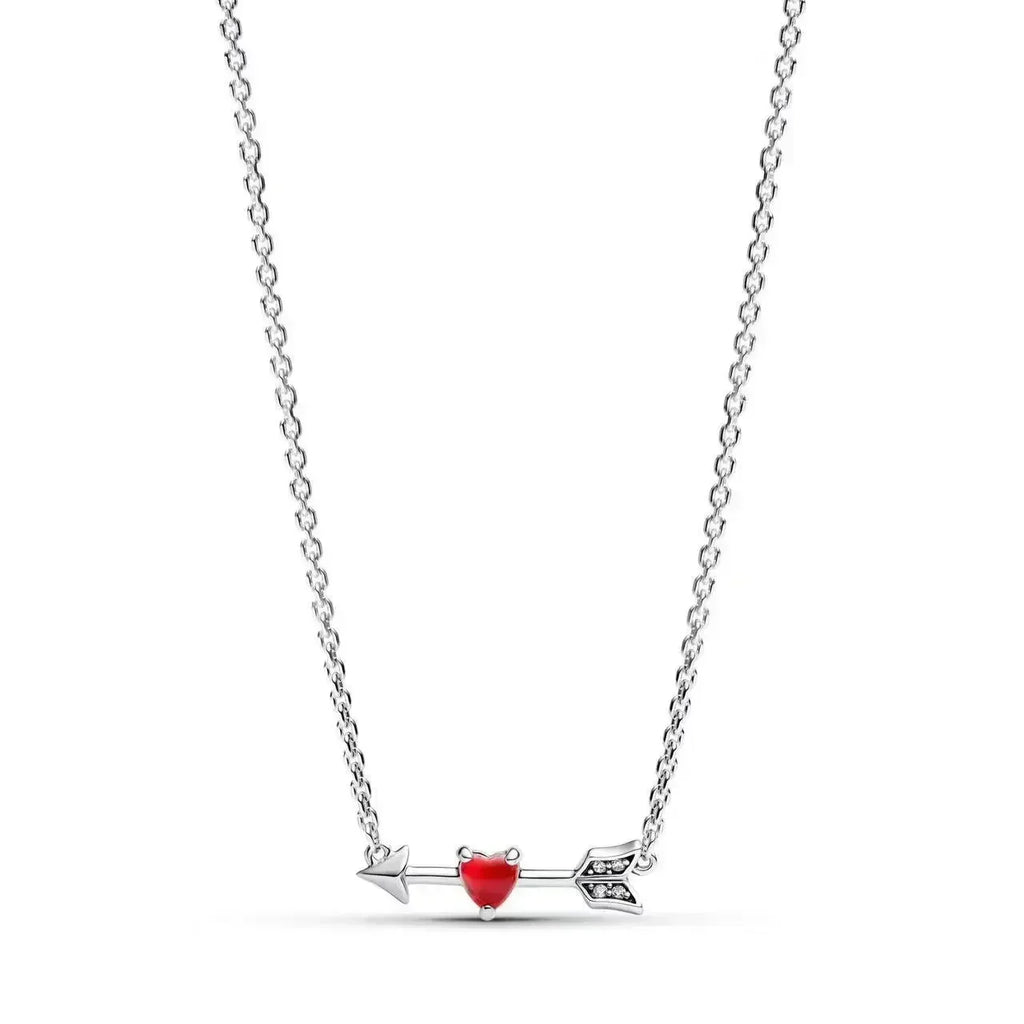 Colorful Red Heart & Bow Tie Pendant –  Sterling Silver Necklace
