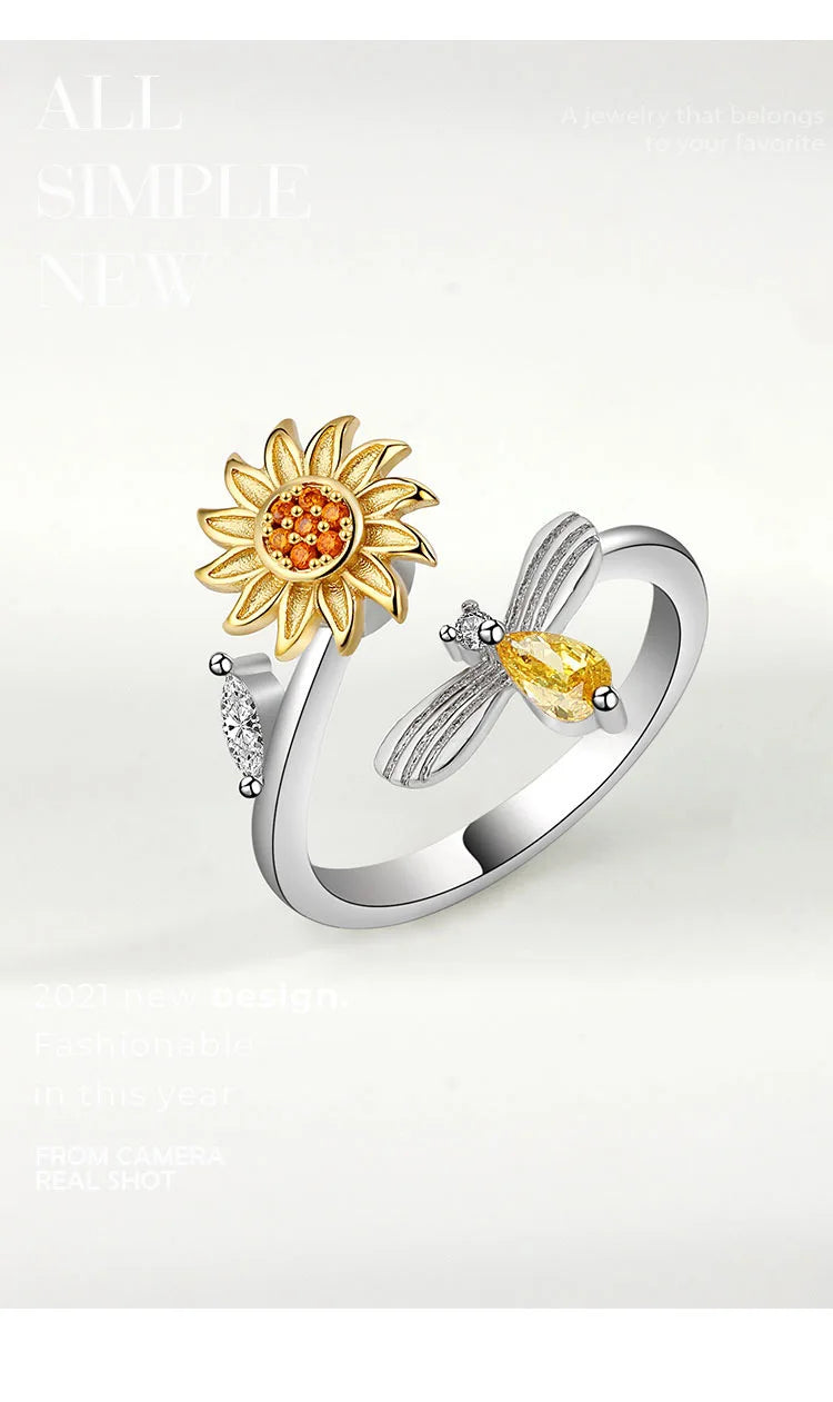 Sunflower Rotatable Ring Sterling Silver