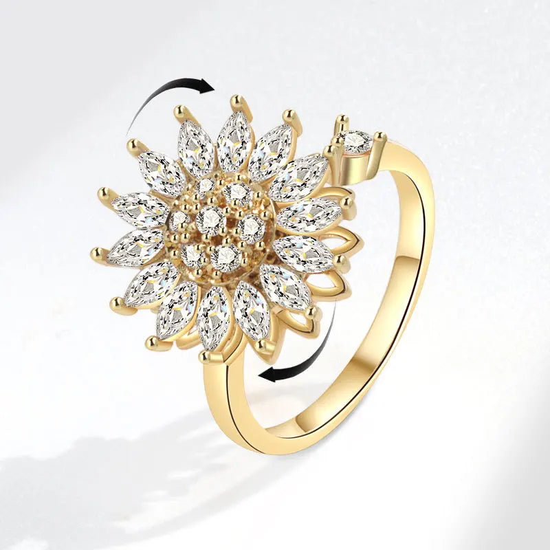 Sunflower Rotatable Ring Sterling Silver