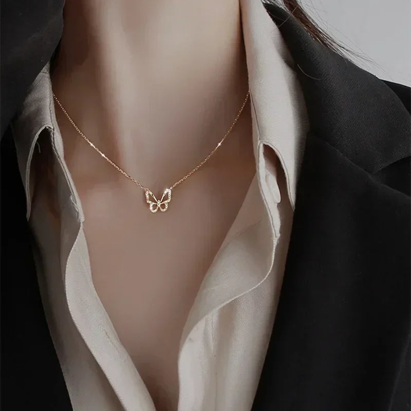 Crystal Butterfly Necklace – 925 Sterling Silver