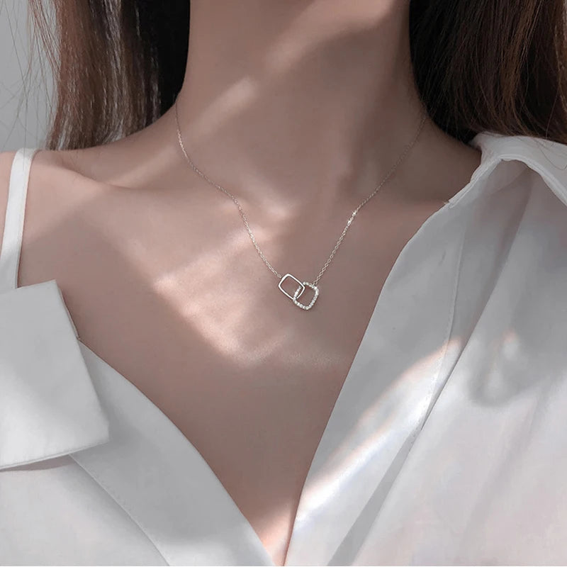 Double Circle Pendant Necklace – 925 Sterling Silver