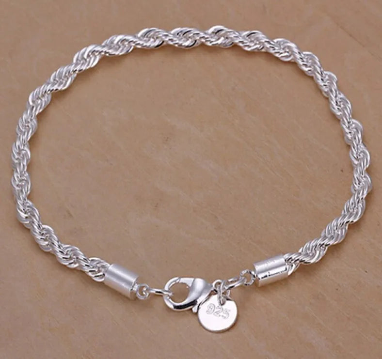 Twisted Rope Chain Bracelet –  925 Sterling Silver