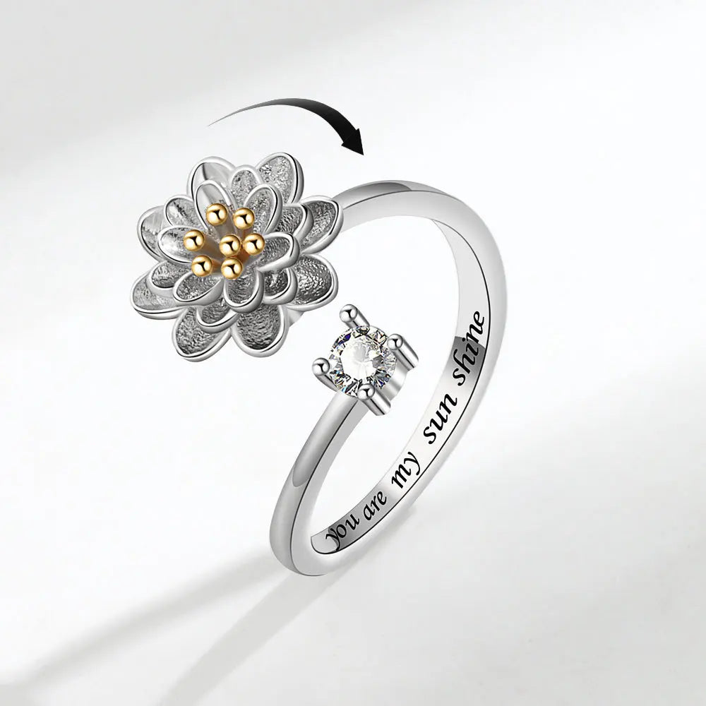 Sunflower Rotatable Ring Sterling Silver