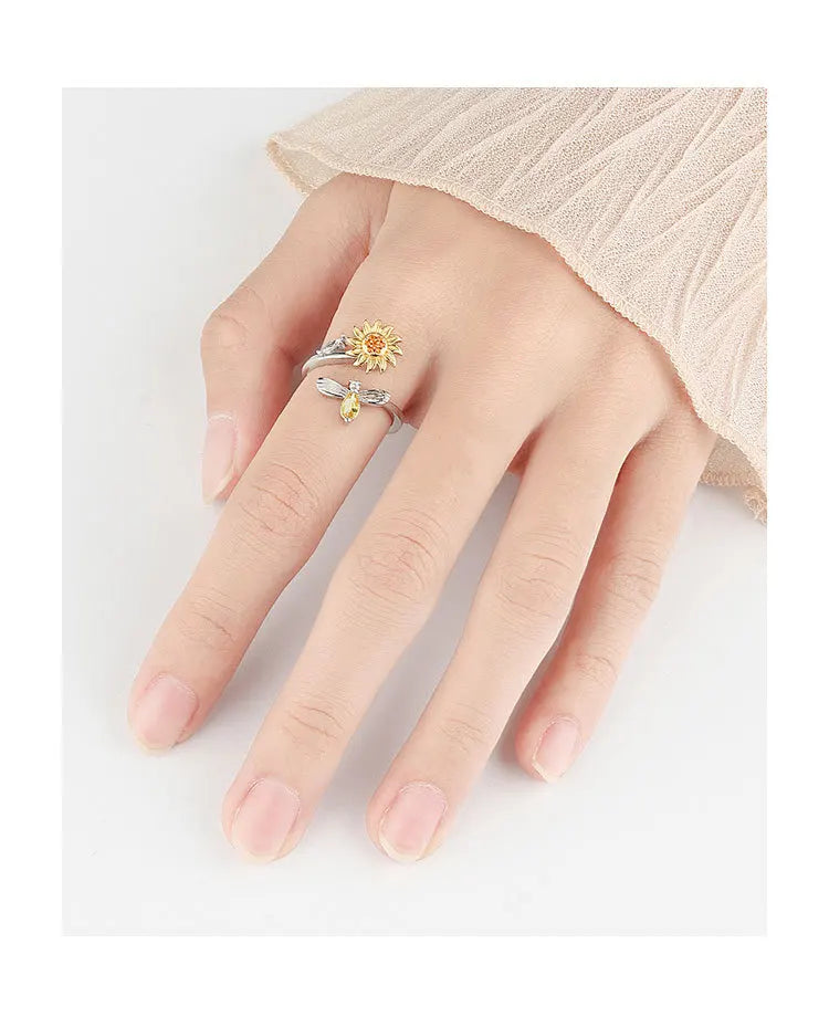 Sunflower Rotatable Ring Sterling Silver