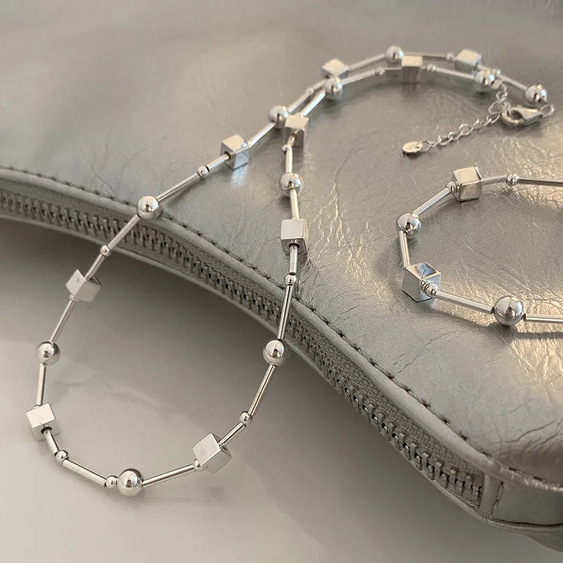 Geometric Bead Necklace – 925 Sterling Silver