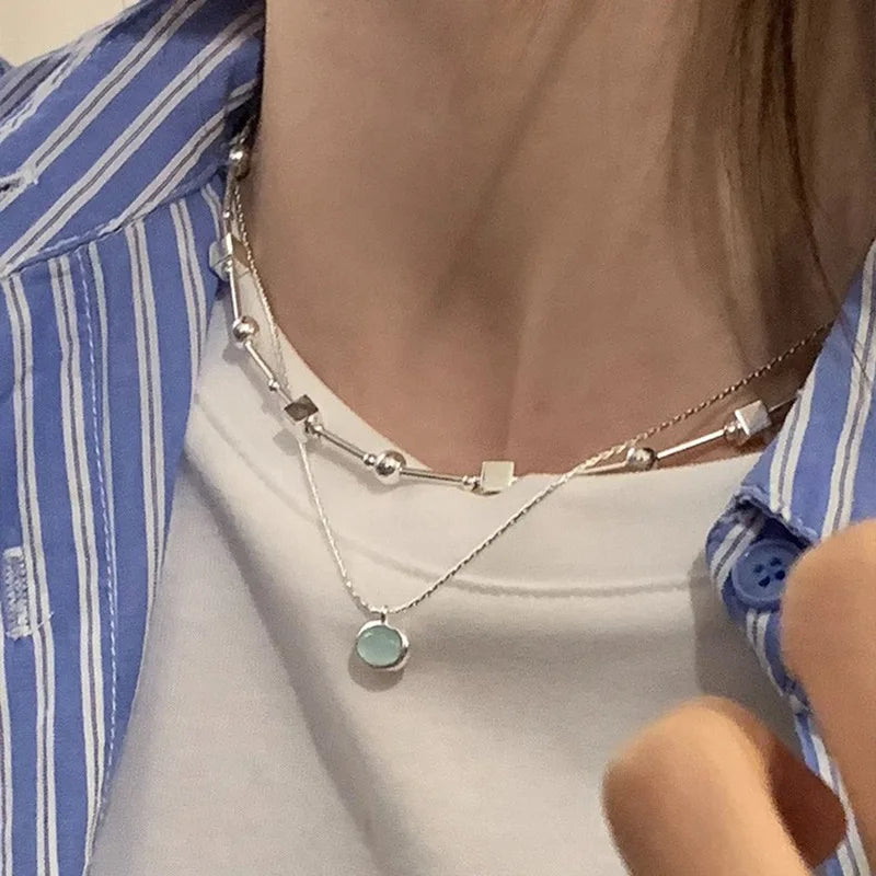 Geometric Bead Necklace – 925 Sterling Silver