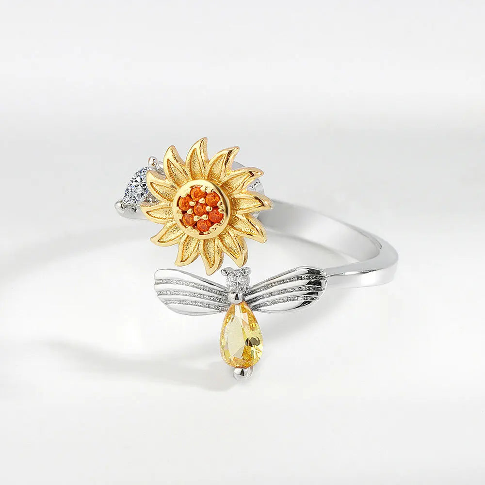 Sunflower Rotatable Ring Sterling Silver