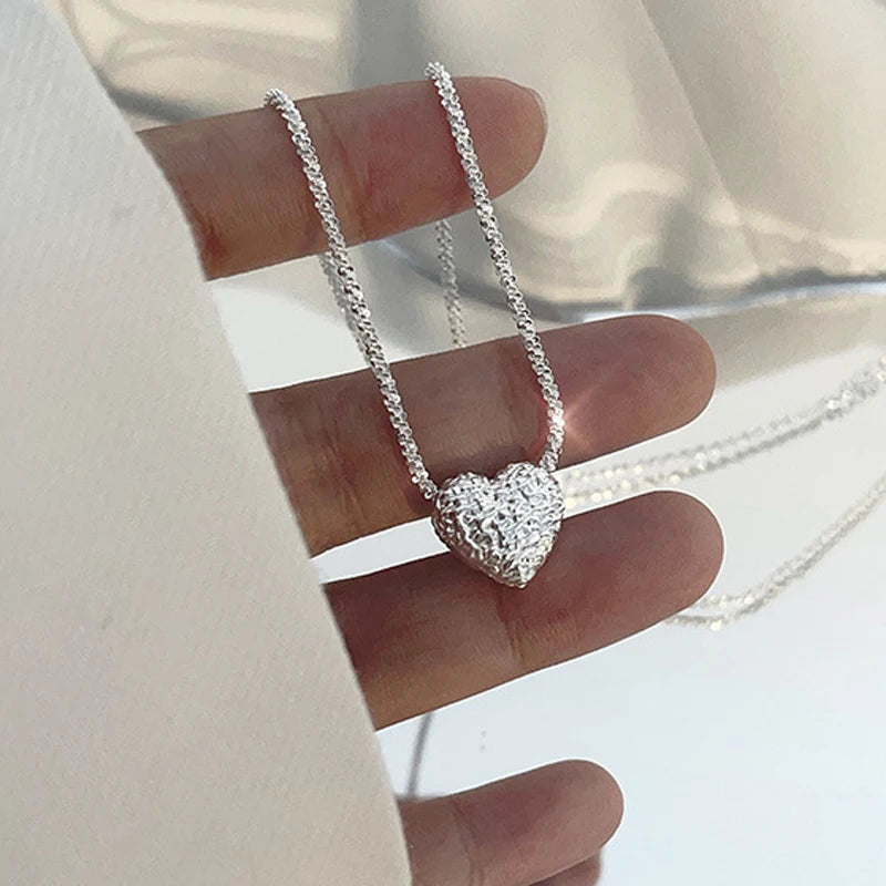 Hammer Pattern Heart Necklace – 925 Sterling Silver