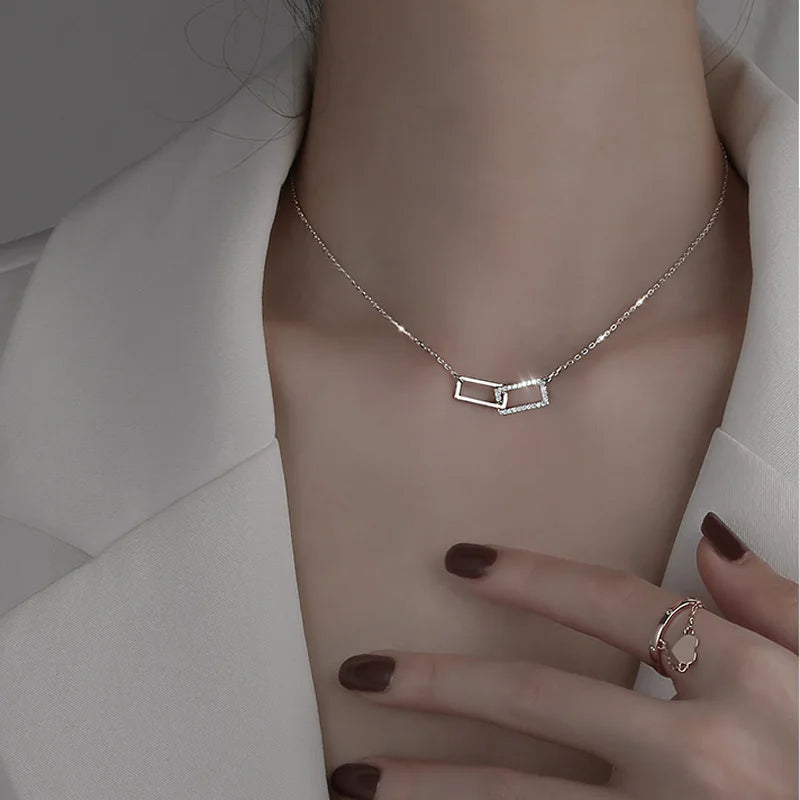 Double Circle Pendant Necklace – 925 Sterling Silver