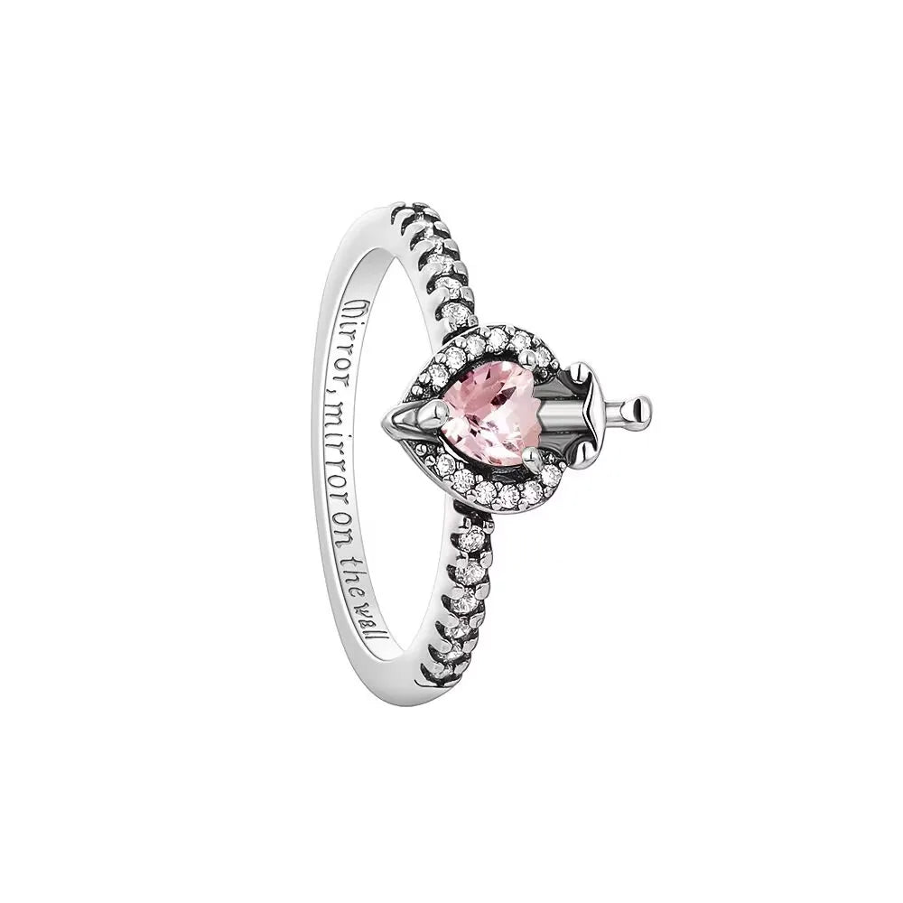 Heart Stone & Red Enamel Bow Ring – 925 Sterling Silver