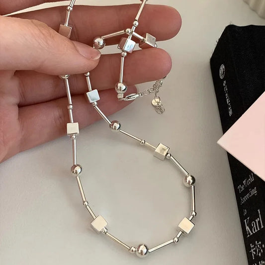 Geometric Bead Necklace – 925 Sterling Silver