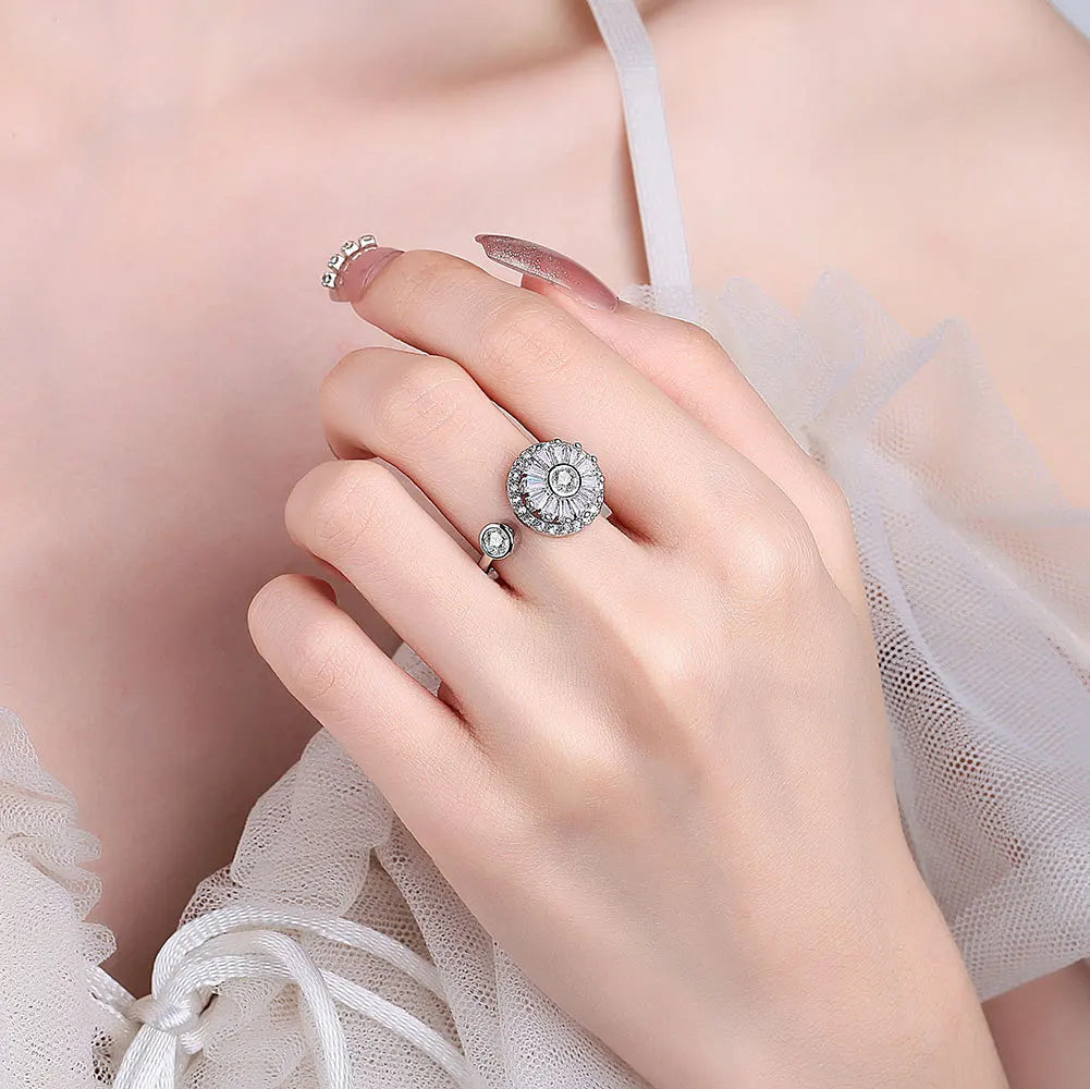 Sunflower Rotatable Ring Sterling Silver